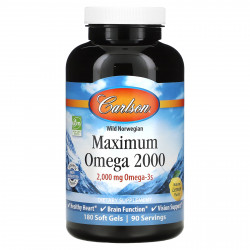 Carlson, Maximum Omega 2000, натуральный лимон, 1,000 мг, 180 мягких таблеток