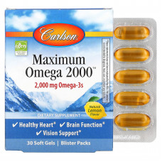 Carlson, Maximum Omega 2000, натуральный лимонный вкус, 1000 мг, 30 мягких таблеток