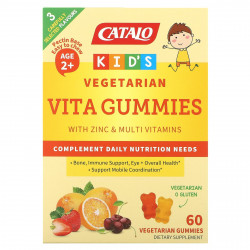 Catalo Naturals, Детские вегетарианские жевательные витамины с цинком и мультивитаминами, для детей от 2 лет, клубника, вишня и апельсин, 60 вегетарианских жевательных мармеладок
