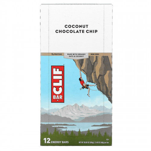 Clif Bar, Energy Bar, кокос и шоколадная крошка, 12 батончиков, 68 г (2,40 унции)