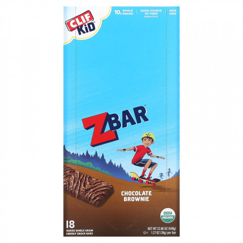 Clif Bar, Clif Kid, Z Bar, органические батончики, со вкусом шоколадного брауни, 18 батончиков, 36 г (1,27 унции) каждый