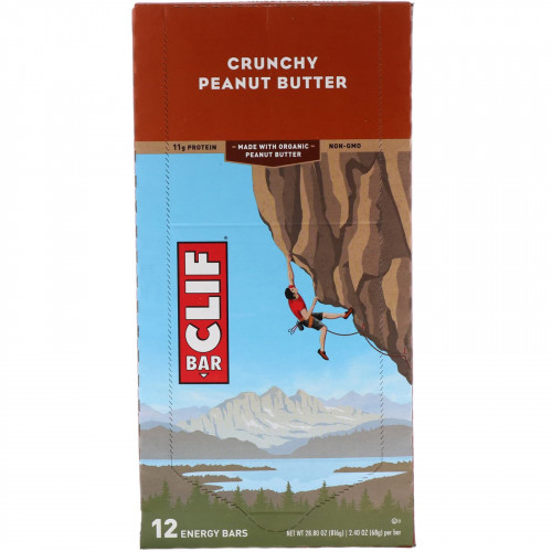 Clif Bar, Энергетический батончик с хрустящим арахисом, 12 батончиков, весом 68 г (2,40 унции) каждый