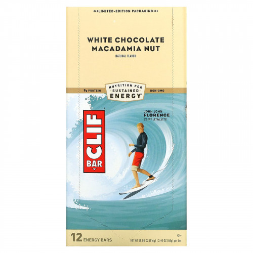 Clif Bar, Энергетический батончик с белым шоколадом и орехом макадамия, 12 батончиков, 2,40 унции (68 г) каждый