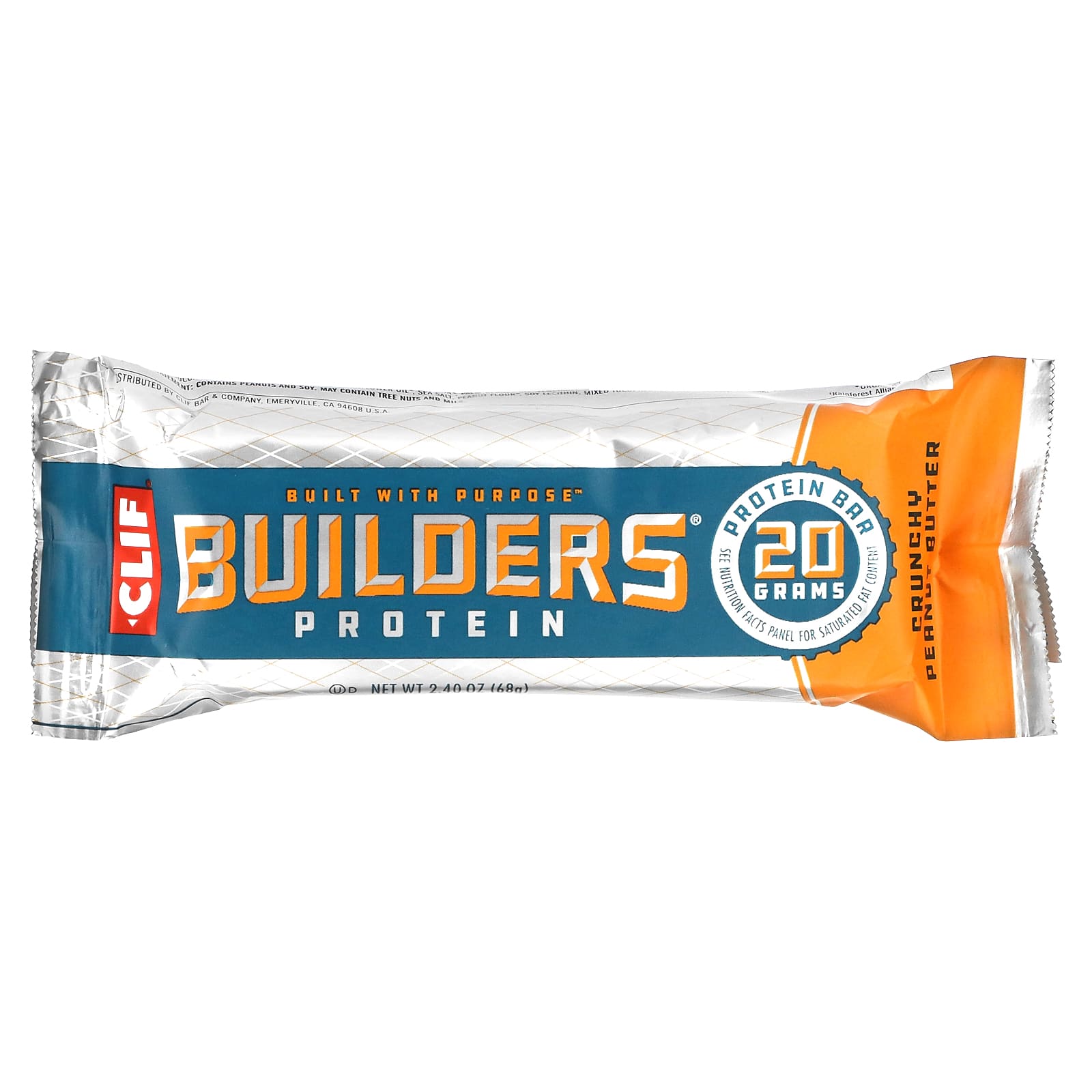 Clif Bar, Builder's, протеиновый батончик, арахисовая паста с кусочками арахиса, 12 батончиков по 68 г (2,4 унции) каждый