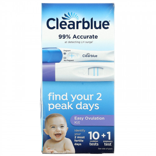 Clearblue, Easy Ovulation Kit, 10 тестов на овуляцию + 1 тест на беременность