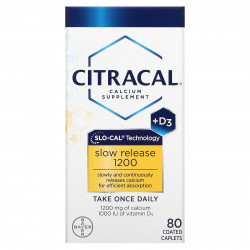 Citracal, Добавка кальция, медленное высвобождение 1200 + D3, 80 таблеток, покрытых оболочкой