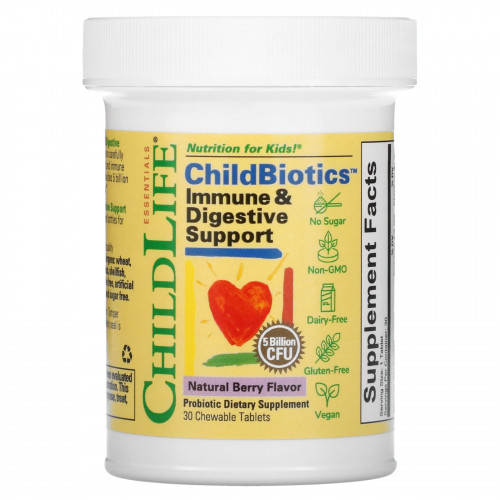 ChildLife Essentials, LiveBiotics, поддержка иммунитета и пищеварения, натуральный ягодный вкус, 5 млрд КОЕ, 30 жевательных таблеток