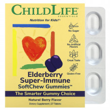 ChildLife Essentials, Super-Immune SoftChew Gummies, жевательные таблетки с бузиной для детей, со вкусом натуральных ягод, 27 таблеток