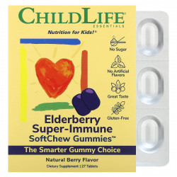 ChildLife Essentials, Super-Immune SoftChew Gummies, жевательные таблетки с бузиной для детей, со вкусом натуральных ягод, 27 таблеток