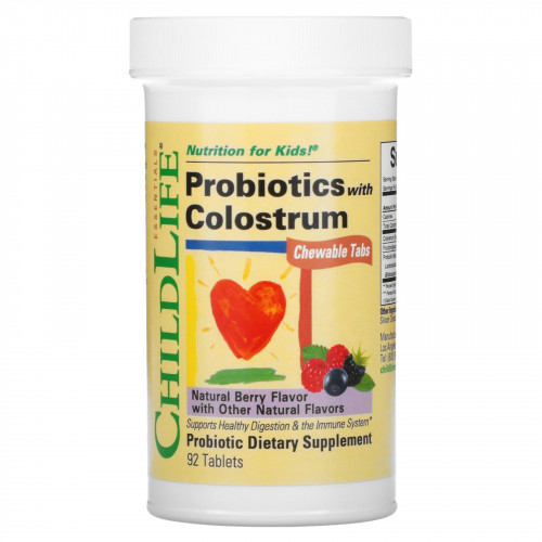 ChildLife Essentials, Пробиотик с молозивом, смесь ягод, 90 жевательных таблеток