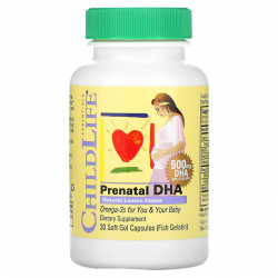 ChildLife Essentials, Пренатальная добавка с ДГК, натуральный лемонный вкус, 500 мг, 30 мягких желатиновых капсул