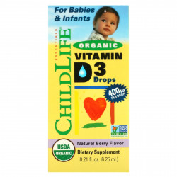 ChildLife Essentials, органический витамин D3 в каплях, натуральные ягоды, 400 МЕ, 6,25 мл (0,21 жидк. унции)