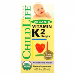 ChildLife Essentials, органический витамин K2 в каплях, натуральный ягодный вкус, 5 мкг, 7,5 мл (0,25 жидк. унции)