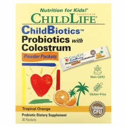 ChildLife Essentials, ChildBiotics, пробиотики с порошком из молозива, тропический апельсин, 30 пакетиков по 2 г