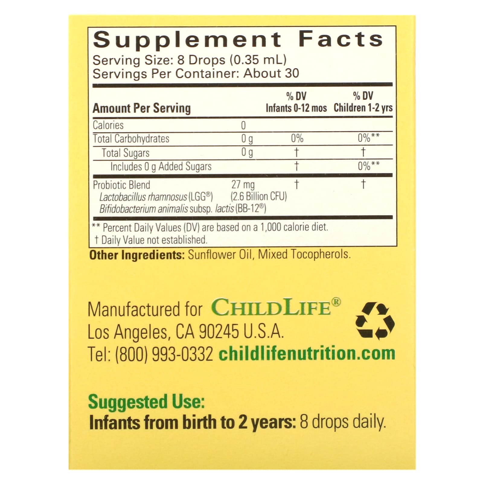 ChildLife Essentials, Essentials, InfantBiotics, пробиотические капли, 2,6 млрд КОЕ, 10,5 мл (0,36 жидк. Унции)