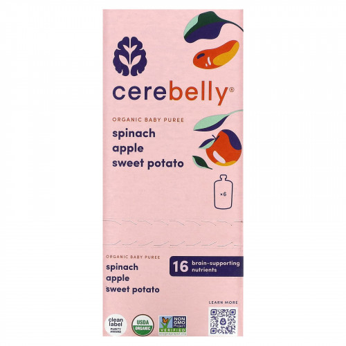 Cerebelly, Organic Baby Puree, Spinach, Apple, Sweet Potato, 6 Pouches, 4 oz (113 g) Each