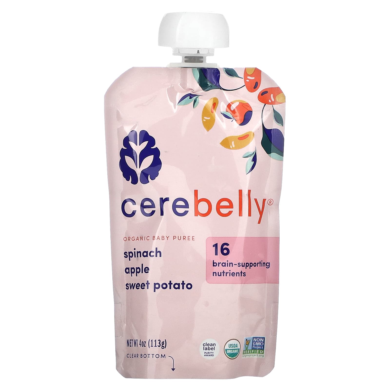 Cerebelly, Organic Baby Puree, Spinach, Apple, Sweet Potato, 6 Pouches, 4 oz (113 g) Each