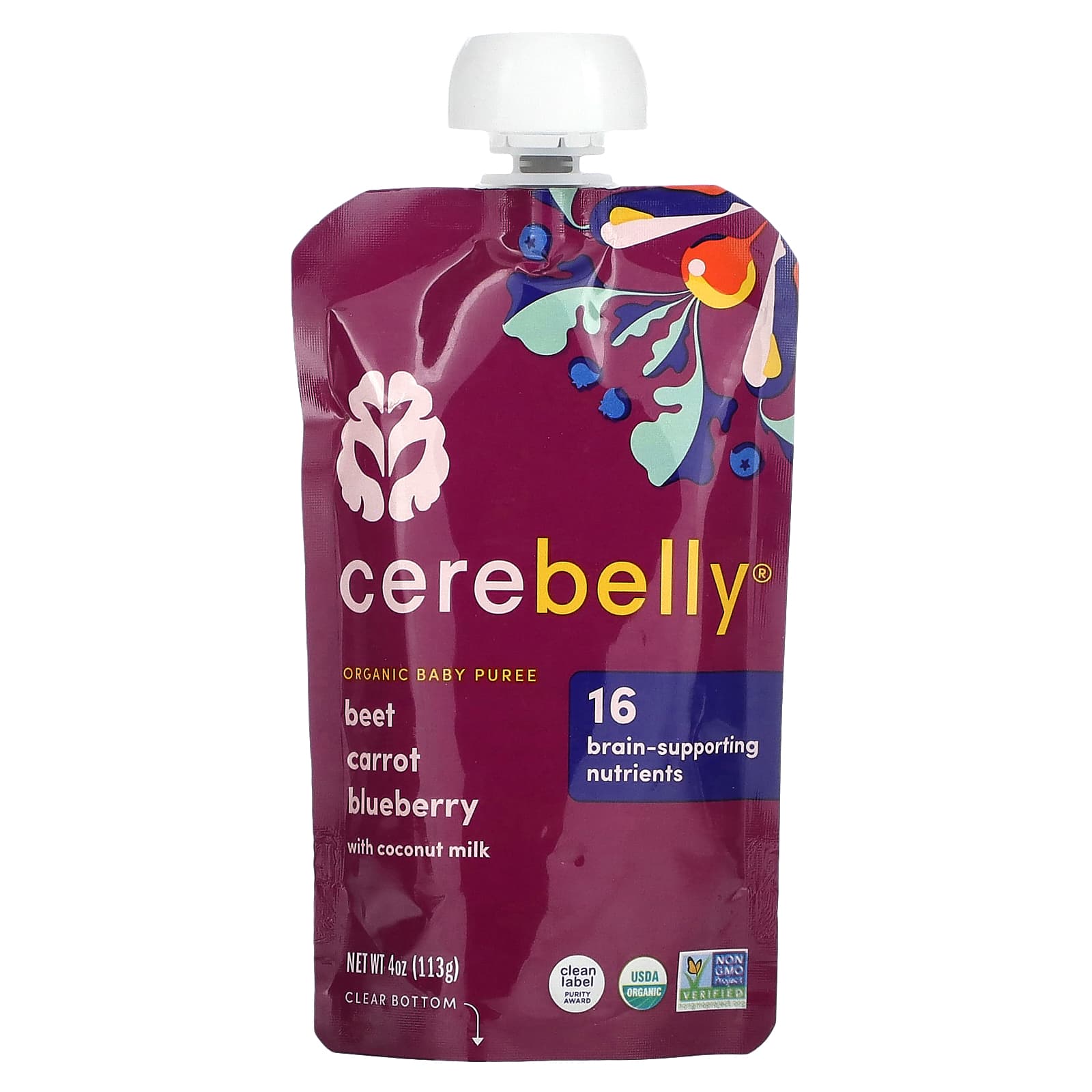 Cerebelly, Organic Baby Puree, Beet, Carrot, Blueberry With Coconut Milk, 6 Pouches, 4 oz (113 g) Each