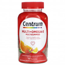 Centrum, Multigummies + Omega-3, натуральная клубника, лимон и апельсин, 110 жевательных таблеток