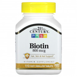 21st Century, Биотин, 800 мкг, 110 таблеток, которые легко глотать