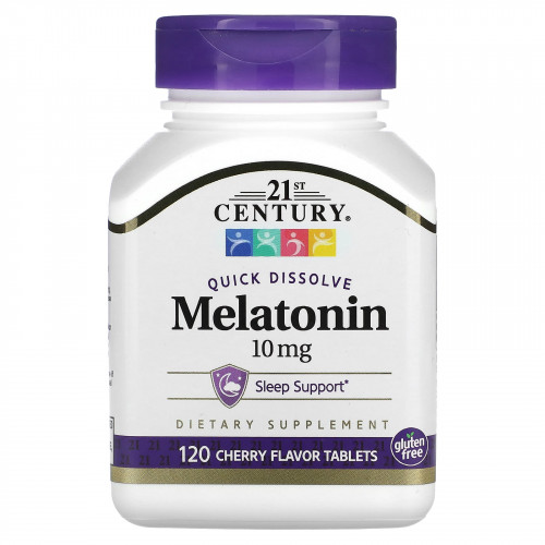 21st Century, Быстрорастворимый мелатонин, с вишневым вкусом, 10 мг, 120 таблеток