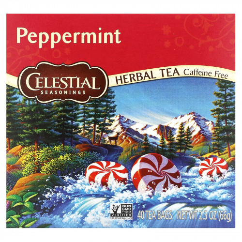 Celestial Seasonings, травяной чай, перечная мята, без кофеина, 40 чайных пакетиков, 66 г (2,3 унции)