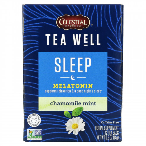 Celestial Seasonings, Sleep, мелатонин, ромашка и мята, без кофеина, 12 чайных пакетиков, 1,2 г (0,04 унции)