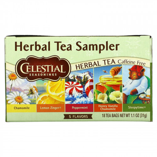 Celestial Seasonings, набор травяных чаев, без кофеина, 5 вкусов, 18 чайных пакетиков, 30 г (1,0 унция)