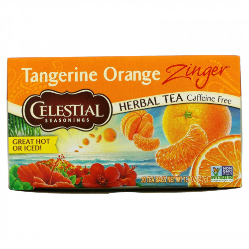 Celestial Seasonings, Травяной чай без кофеина Zinger, Мандариново-апельсиновый заряд, 20 чайных пакетиков, 1,7 унции (47 г)