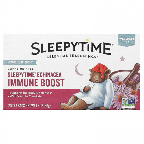Celestial Seasonings, Wellness Tea, Sleepytime, добавка для укрепления иммунитета с эхинацеей, без кофеина, 20 чайных пакетиков, 36 г (1,3 унции)