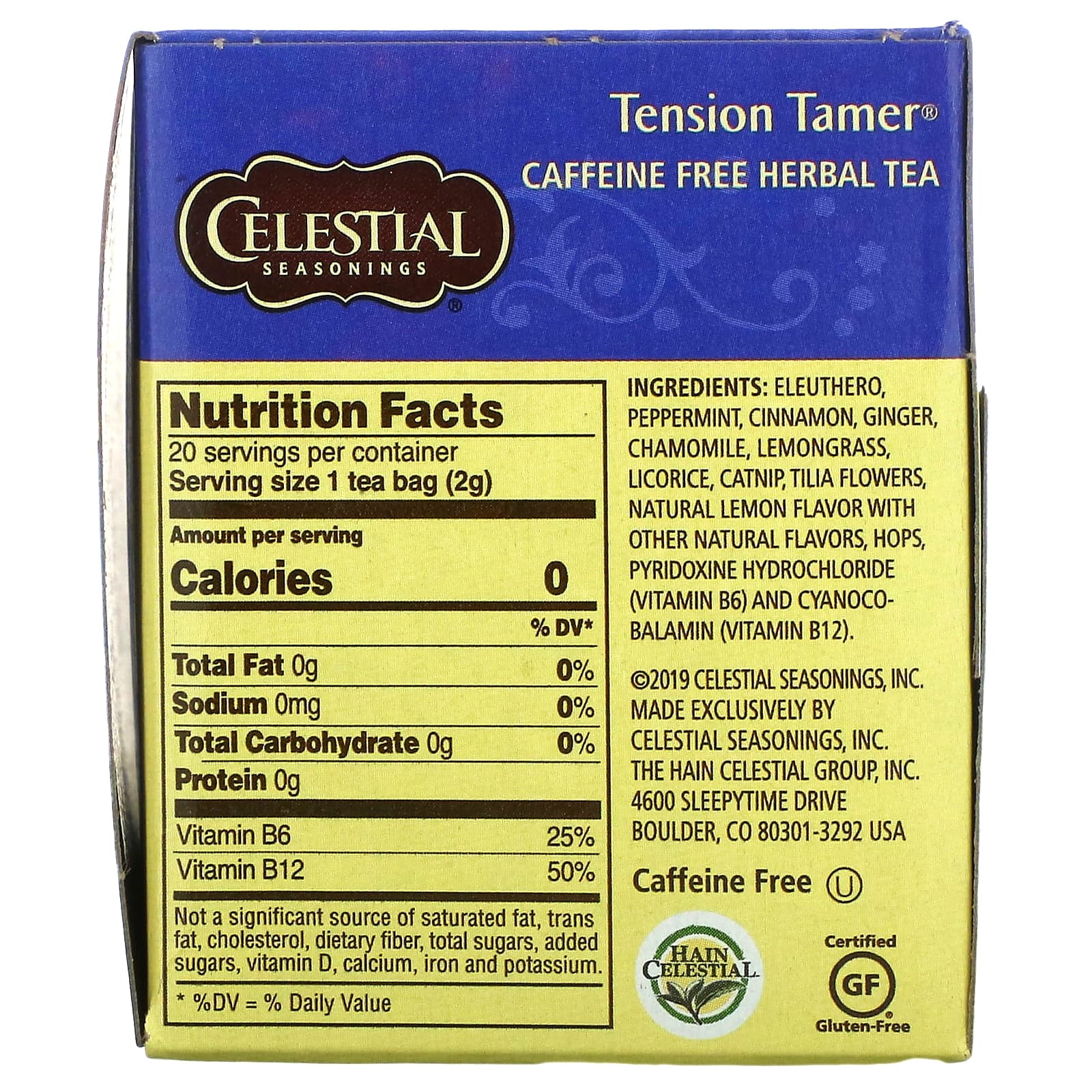 Celestial Seasonings, травяной чай, устранение напряжения, без кофеина, 20 чайных пакетиков, 1.5 унций (43 г)