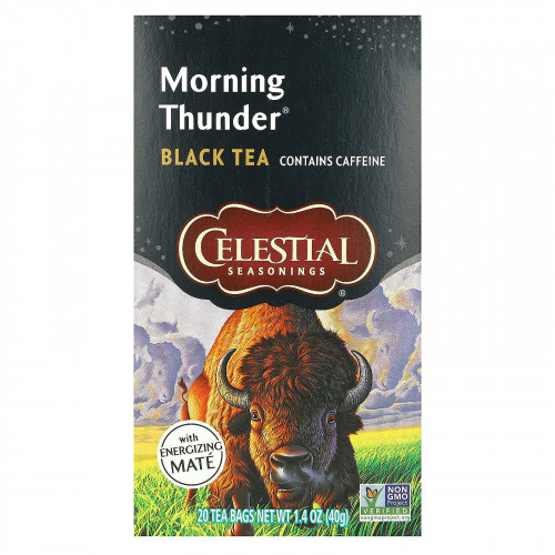 Celestial Seasonings, черный чай, Morning Thunder, 20 чайных пакетиков, 40 г (1,4 унции)