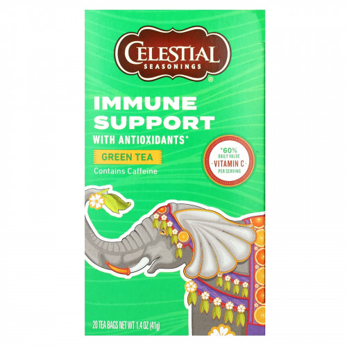 Celestial Seasonings, зеленый чай, поддержка иммунитета с антиоксидантами, 20 чайных пакетиков, 41 г (1,4 унции)