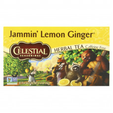 Celestial Seasonings, травяной чай, Jammin', лимон и имбирь, без кофеина, 20 чайных пакетиков, 45 г (1,6 унции)