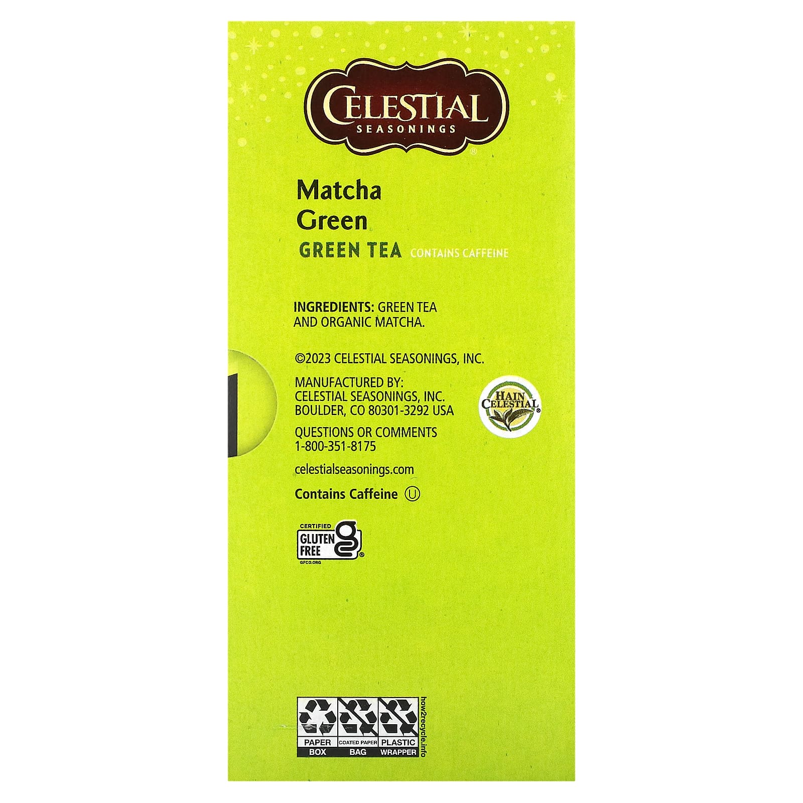 Celestial Seasonings, зеленый чай, матча, 20 чайных пакетиков по 29 г (1 унции)