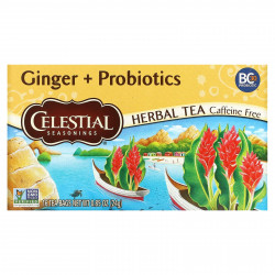 Celestial Seasonings, Травяной чай, имбирь + пробиотики, без кофеина, 20 чайных пакетиков, 1,1 унции (31 г)