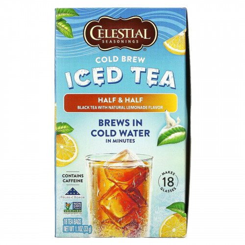 Celestial Seasonings, Холодный чай, половина и половина черного чая с натуральным лимонадом, 18 чайных пакетиков, 33 г (1,1 унции)