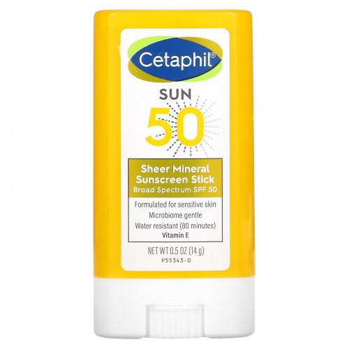 Cetaphil, Минеральный солнцезащитный стик-стик, SPF 50, 14 г (0,5 унции)