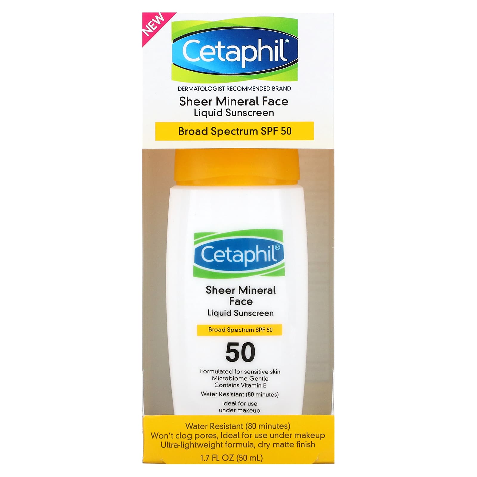 Cetaphil, Минеральное жидкое солнцезащитное средство для лица, SPF 50, 50 мл (1,7 жидк. Унции)