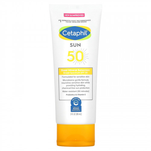 Cetaphil, Минеральное солнцезащитное средство широкого спектра действия, SPF 50, 89 мл (3 жидк. Унции)