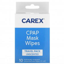 Carex, Протирочная маска с CPAP-маской, дорожный пакет, без запаха, 10 салфеток