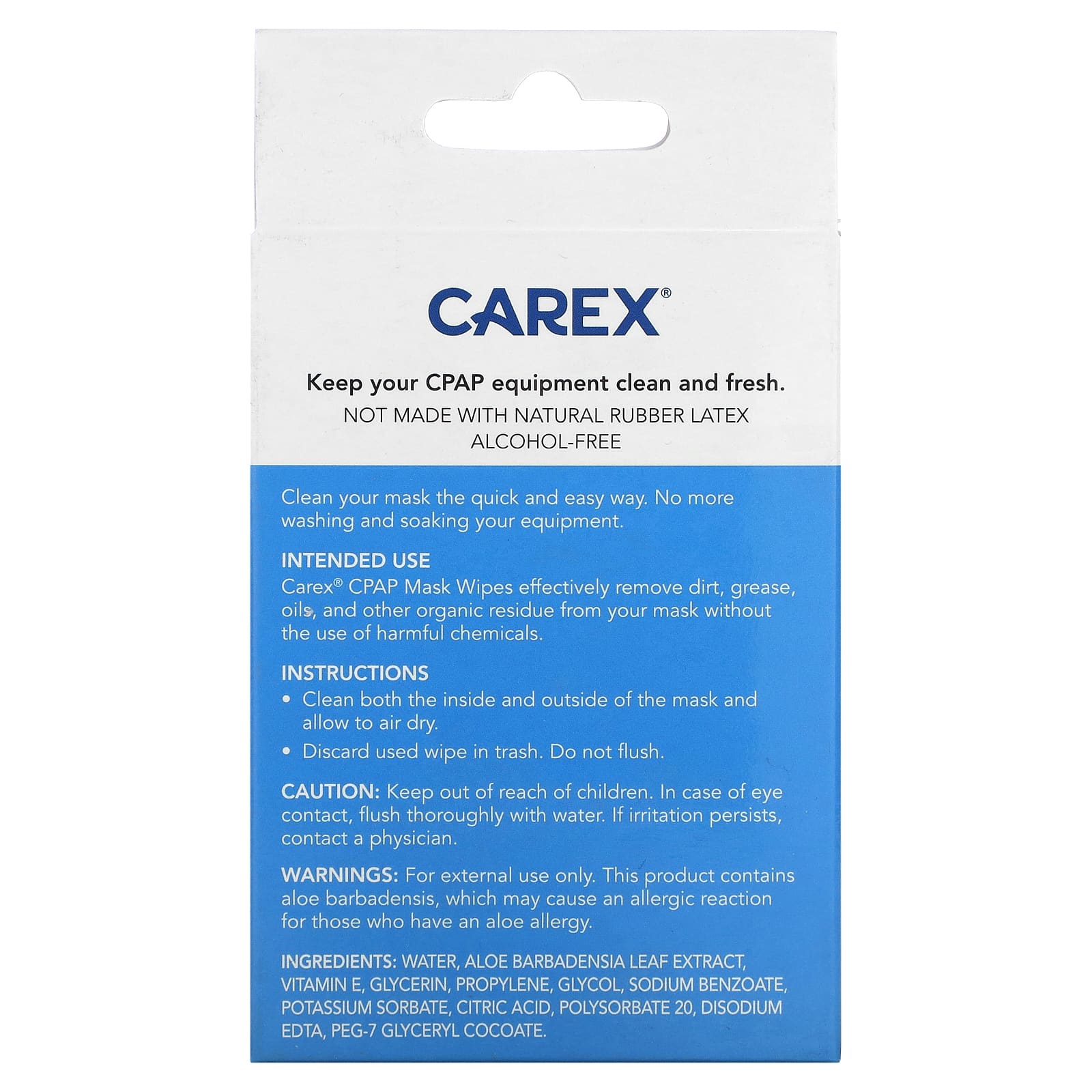 Carex, Протирочная маска с CPAP-маской, дорожный пакет, без запаха, 10 салфеток