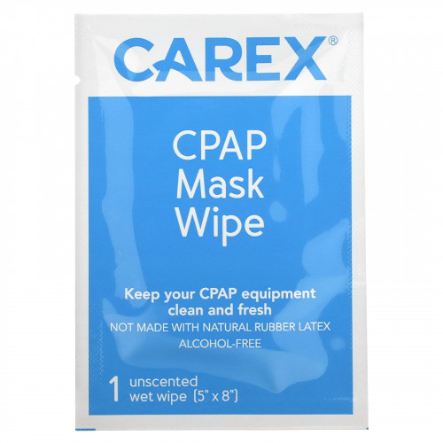 Carex, Протирочная маска с CPAP-маской, дорожный пакет, без запаха, 10 салфеток