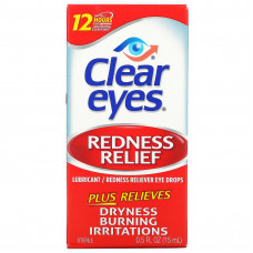 Clear Eyes, Redness Relief, Глазные капли смазывающее / снимающее покраснение, 0,5 жидких унций (15 мл)