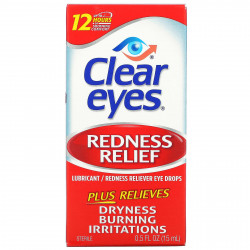 Clear Eyes, Redness Relief, Глазные капли смазывающее / снимающее покраснение, 0,5 жидких унций (15 мл)