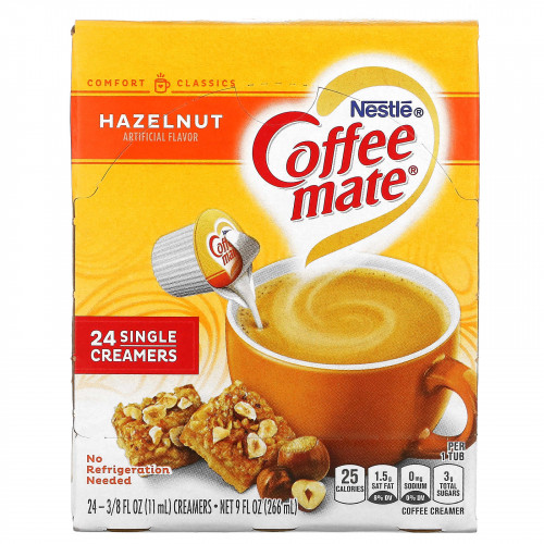 Coffee Mate, Жидкие сливки для кофе, фундук, 24 сливки, 11 мл (3/8 жидк. Унции)