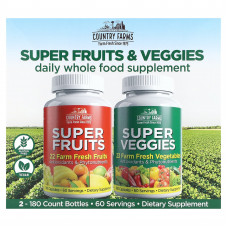 Country Farms, Суперфрукты и овощи, 2 пакетика, 180 капсул в каждом