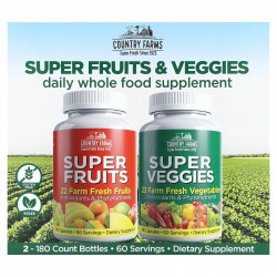 Country Farms, Суперфрукты и овощи, 2 пакетика, 180 капсул в каждом