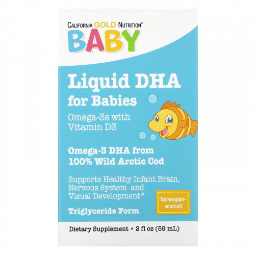 California Gold Nutrition, ДГК для детей, омега-3 с витамином D3, 1050 мг, 59 мл (2 жидк. унции)