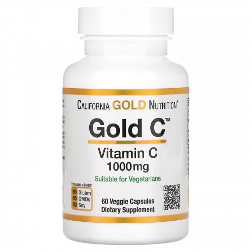 California Gold Nutrition, Gold C, витамин C класса USP, 1000 мг, 60 вегетарианских капсул